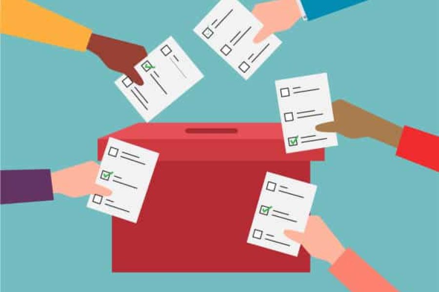 Different people voting. Democratic election. Vector illustration